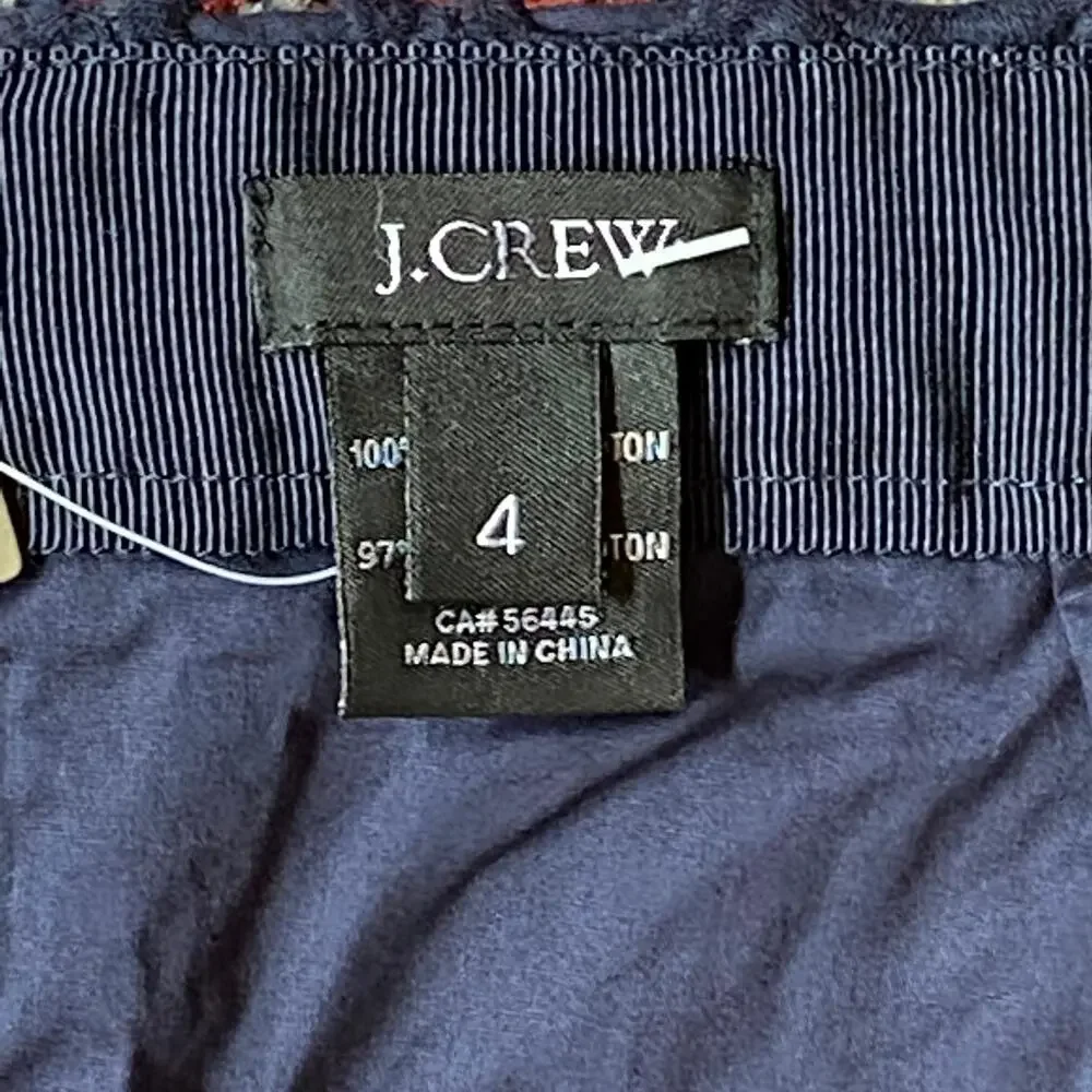 BRAND NEW J.Crew 4 Navy Blue Eyelet‎ Mini Pencil Skirt Fully Lined, All Cotton
